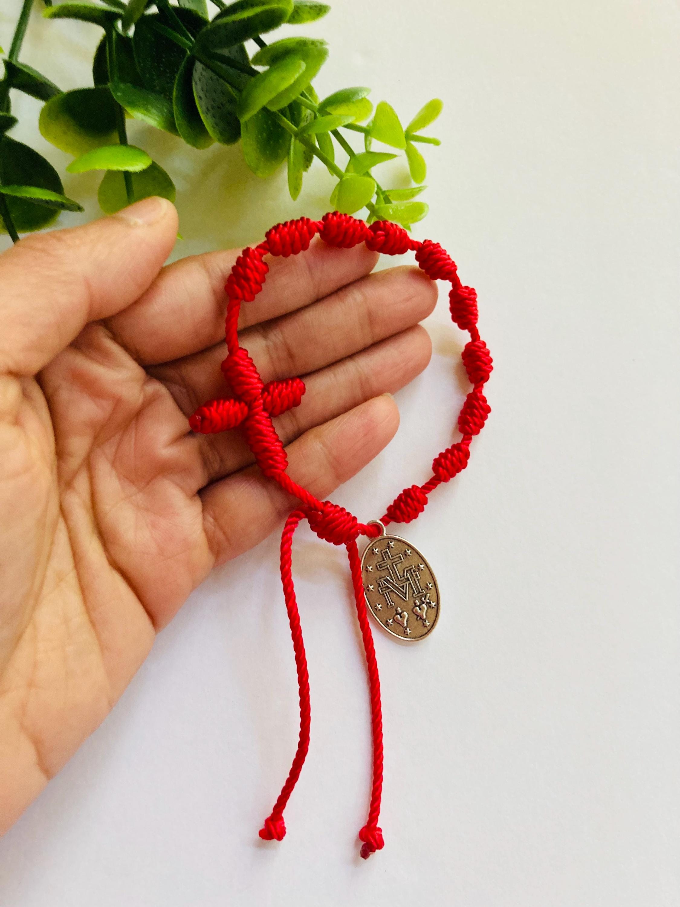 Nylon Red Thread Knotted Rosary Religious Bracelet Cord Bracelet