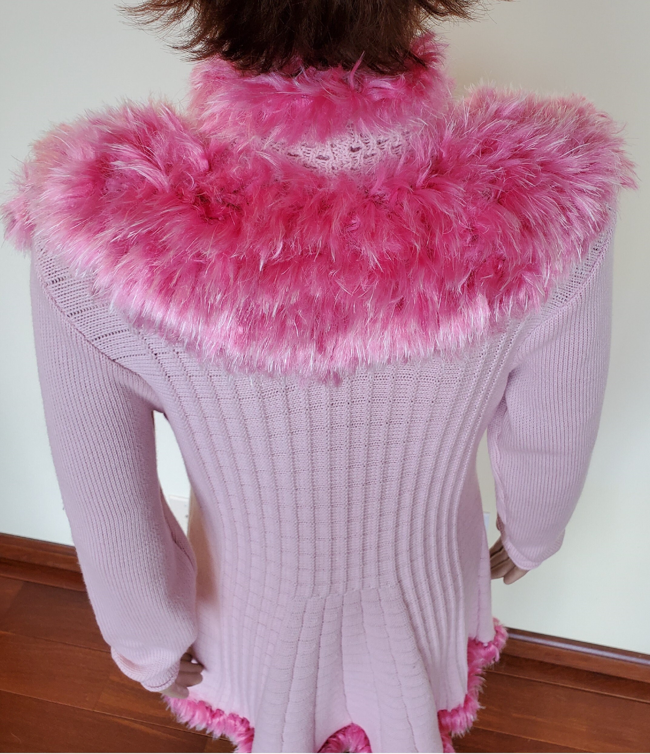 Cardigan – Knitted Fabric With Faux Fur Crochet Accents