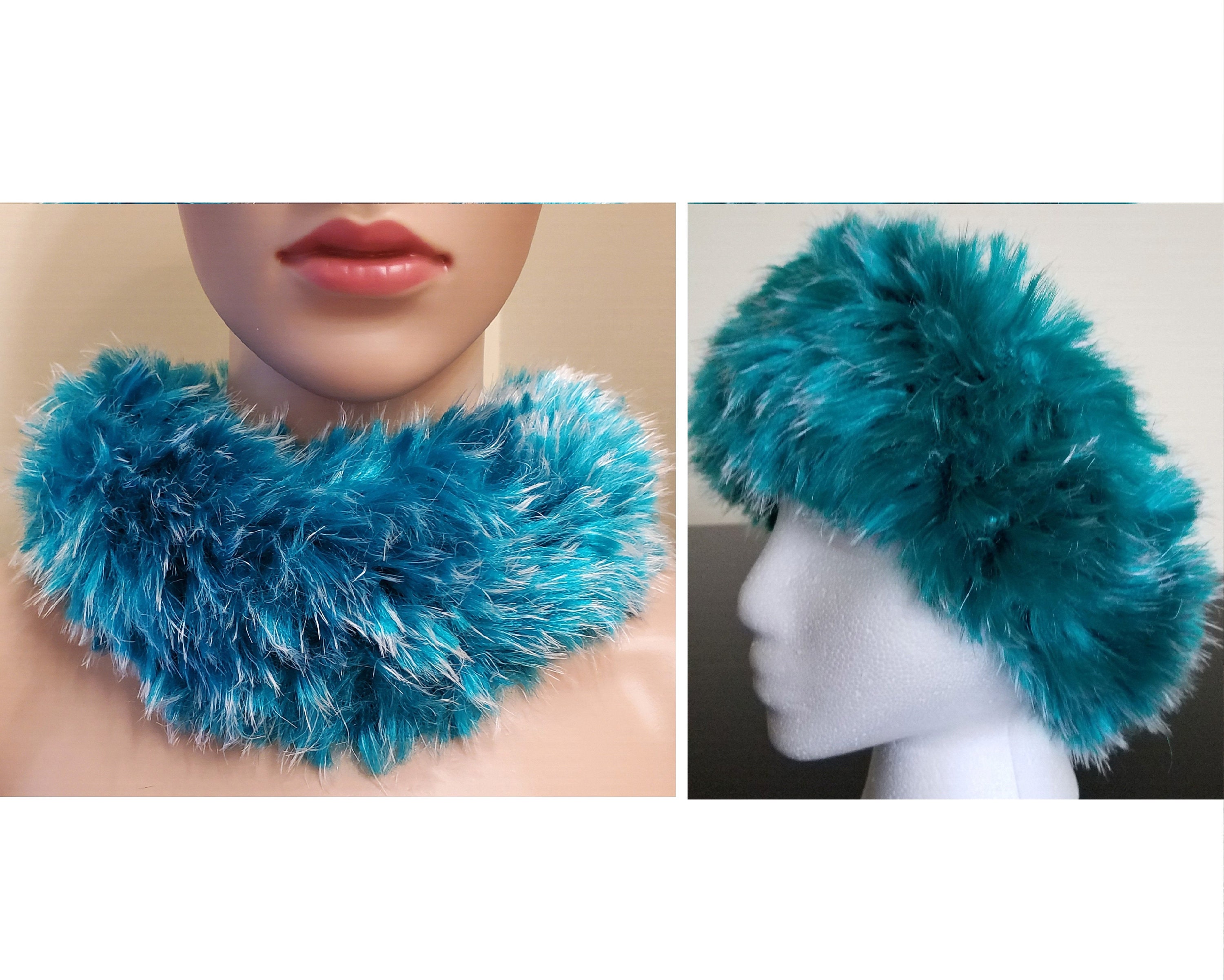 Teal Faux Fur Head Band - Etsy display picture 2