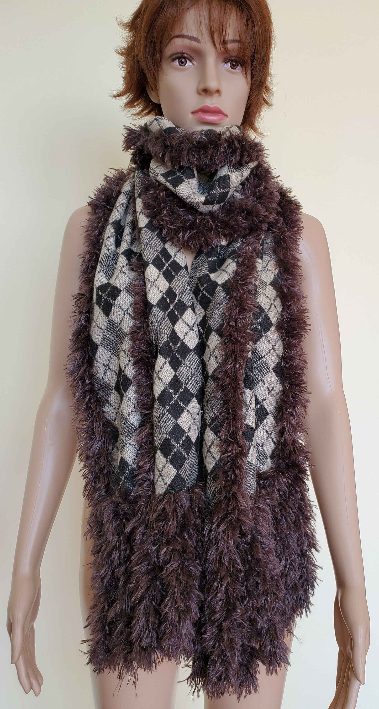 Scarf Crochet Faux Fur on Woven Fabric Etsy