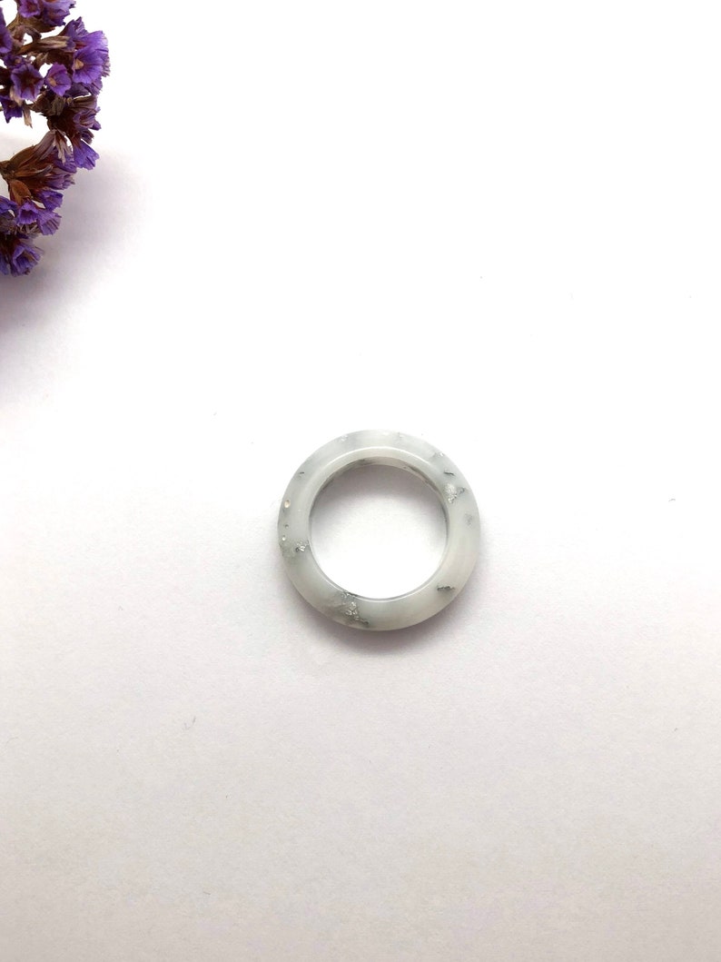White and silver resin ring stackable