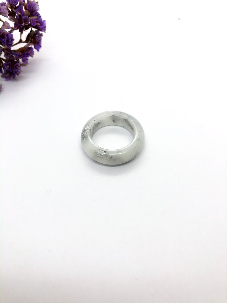 White and silver resin ring stackable