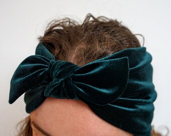 Diadema de terciopelo con lazo, turbante, turbante, lazo, regalo de Navidad para ella, diadema elástica, diadema con nudo de diseñador