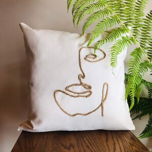 Handgefertigtes One Line Topstitched 18x18 Gesichtskissen, Dekokissen, Dekokissen, Abstraktes One Line Face, Baumwollkissen, BoHo Chic Decor