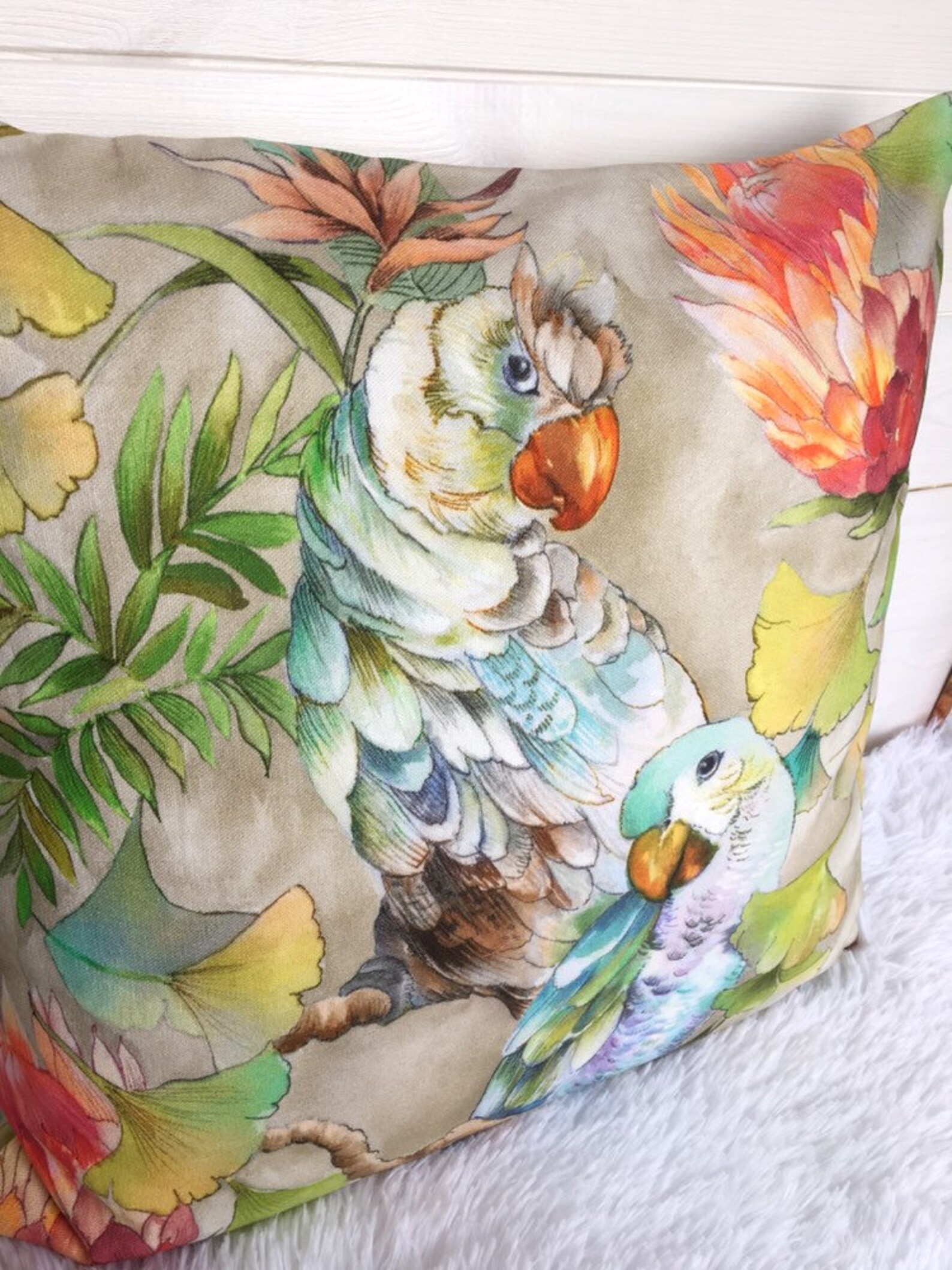 Tropical Bird Pillow Cover 20x20 Parrots Tropical Decor Etsy