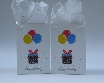 10 Happy Birthday Party Favors Bag / Birthday Favors Bags /Birthday Candy Buffet Bag /White Birthday Goody Bags - Balloons