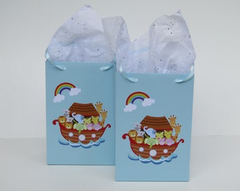 10 Noah's Ark Baby Shower Favor Bag - 1st Birthday Favor Bag - Blue Baby Shower Favor Bag - Little Boy Party Favors Bag