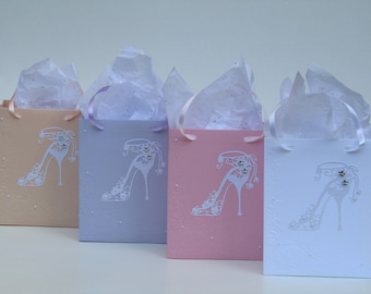 12 Princess Shoe Embossed Party Favor Bags, Sweet 16 Favor Gift Bags, Bridal Shower, Quinceañera, Bachelorette Party, Shoe Princess Party