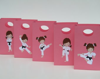 10 Girls Karate Party Favor Bag,Candy/Treat Bag,Martial Arts Birthday Party,Tae Kwon Do Goody Bag,Martial Arts Gift Bag,Classroom Favor Bag