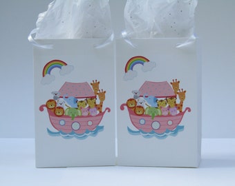 10 Noah's Ark Girl Baby Shower Favor Bag - 1st Birthday Favor Bag - Pink Baby Shower Favor Bag - Little Girl Party Favors Bag