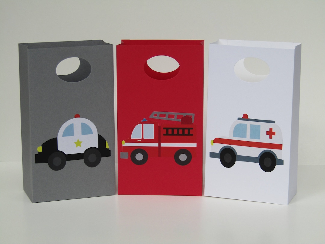 12 Emergency Vehicles Party Favor Bags Ambulance Candy Bag Fire Truck