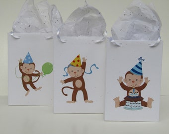 12 Monkey-Boy Party Favor Bag-Monkey Treat Bag-Monkey Birthday Boys Party-Monkey/Gift Bag-Monkey Classroom Favor Bag-Monkey Theme Party Bag
