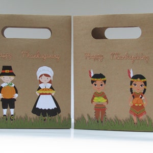 Happy Thanksgiving Holiday Favor Gift Bags - Thanksgiving Pilgrim - Party Favors Bags - Cookie Bags - Candy Buffet Bags - Candy Bags