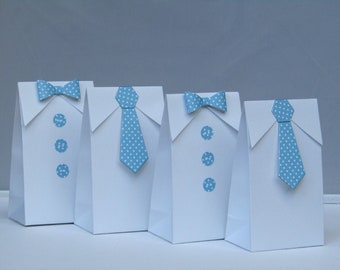 Little Man Blue Polka Dots Bow Tie - Tie Favor Bag-Baby Shower Candy Bag-Baby Shower Party Favor Bag-Boy First Birthday Party Bag- Set of 12