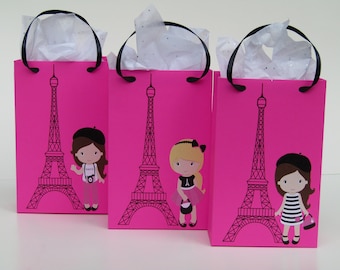 12 Girls in Paris Party Favor Bag - France Candy/Treat Bag- Eiffel Tower Goody - Paris Gift Bag - Paris Girls Birthday - Classroom Favor Bag