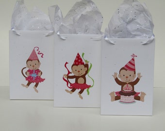 12 Monkey Girls Party Favor Bag-Monkey Treat Bag-Monkey Girls Birthday Party-Monkey/Gift Bag-Monkey Classroom Favor Bag-Monkey Baby Shower