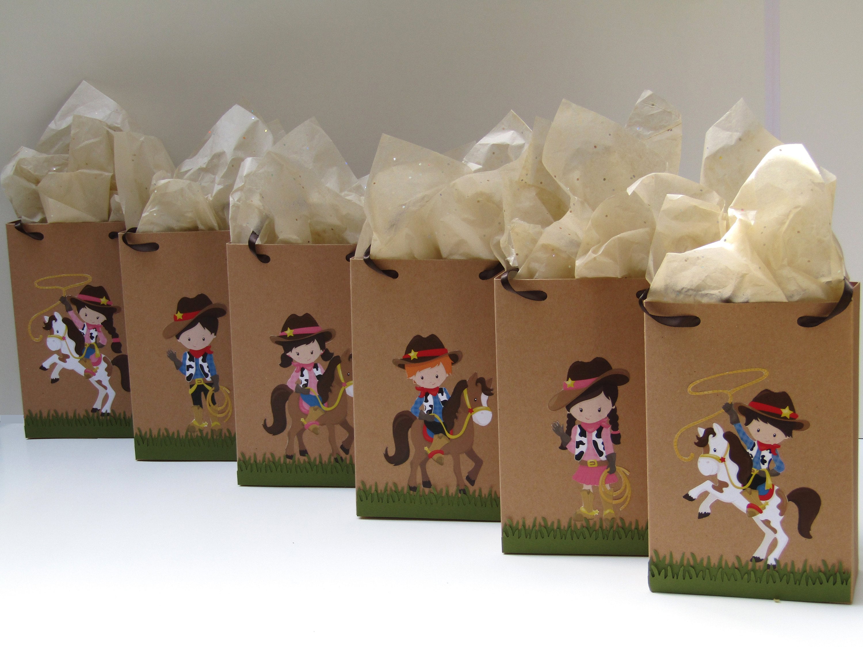 12 Western Cowboys - Cowgirls Party Favor Bag - Candy Bag-Treat Bag-Goody Bag- Western Boy/Girl Theme Birthday Bag - Western Favor Gift Bag