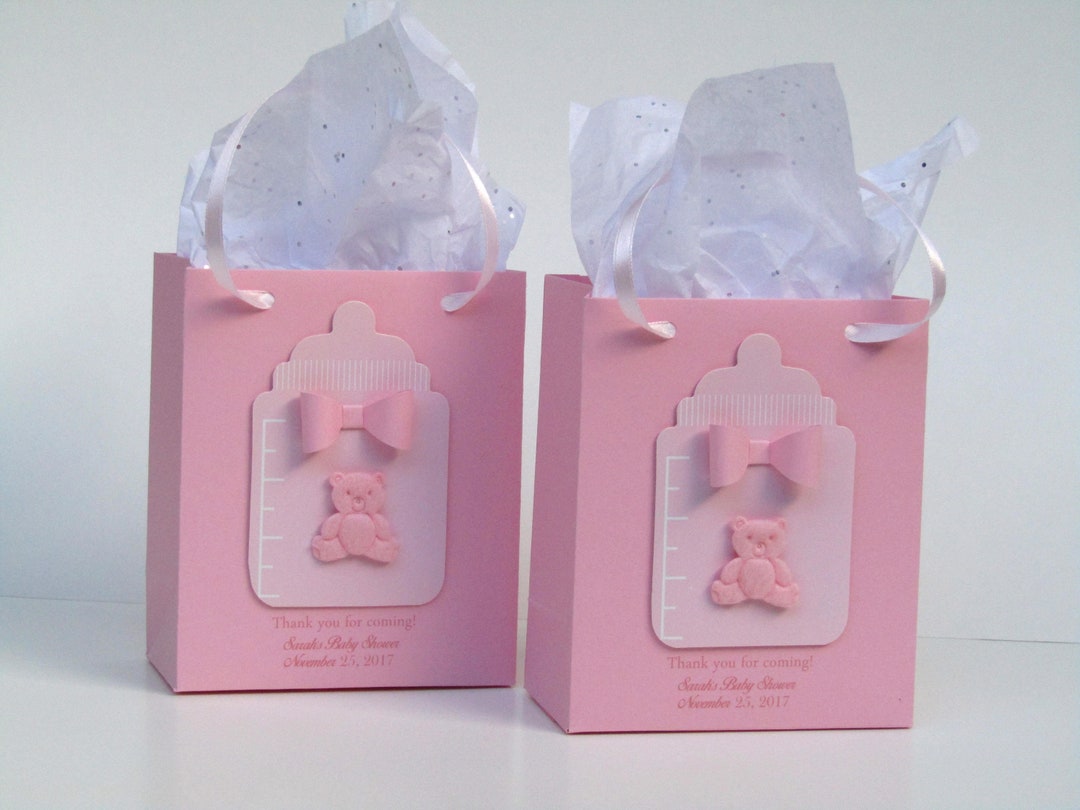10 Pink Bottles Baby Shower Favor Bag Personalized 1st Birthday Favor