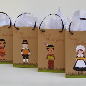 12 Happy Thanksgiving Holiday Favor Gift Bags - Thanksgiving Pilgrim - Party Favors Bags - Cookie Bags - Candy Buffet Bags - Candy Bags
