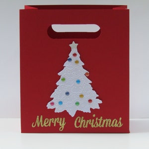 White Christmas Tree Gift Bag - Merry Christmas Favor Bag - Christmas Bag - Holiday Favor Bags- Christmas Tree Paper Bag -Christmas Bag