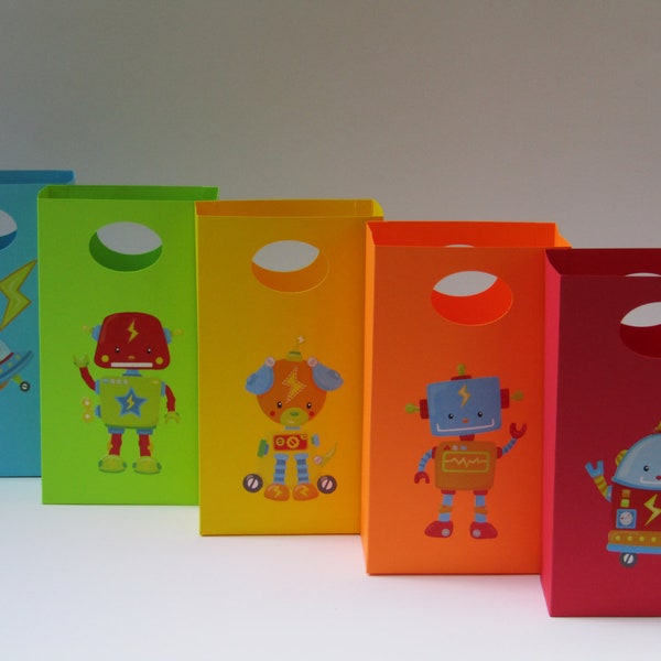 10 Robot Party Favors Bag-Robot Birthday Favor Bag-Robot Gift Bag-Robot Goody Bag-Robot Treat Bag-Toy Robot Party Bag-Kids Robot Party