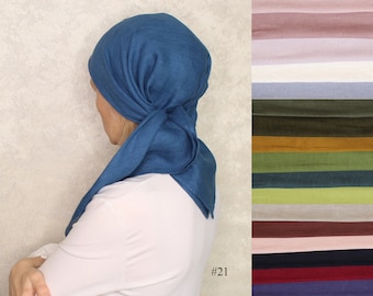 Head linen scarf , Square linen scarf, Pure linen hair scarf,    100% linen scarf