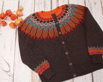 Brown cardigan for girl Lopapeysa kids, Cardigan for children, Lopapeysa children,  Icelandic sweater for girl, Cashmere 30