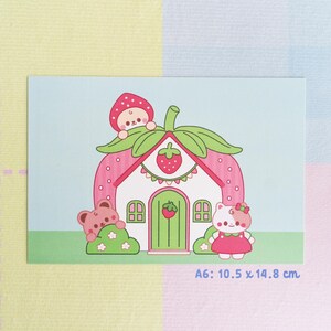 Maison aux fraises - impression A6 par mintymentaiko Oeuvre d'art motivante pour le bien-être mental