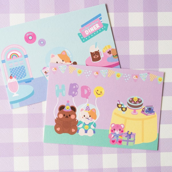 Smile Birthday Party Cafe briefkaart/print van mintymentaiko