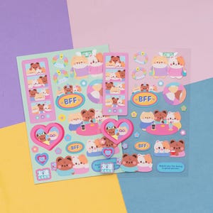 BFF Friendship Kiss-Cut-stickers van mintymentaiko Bullet Journal-stickers, plannerstickers, stickervel notebook