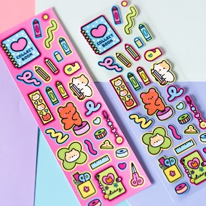 Artykuły piśmiennicze i dzienniki Y2K Lined Art Sticker Sheet firmy mintymentaiko Naklejki do Bullet Journal, Naklejki Polco Deco, Naklejki Toploader