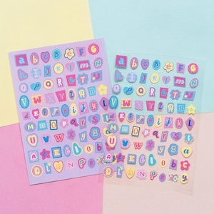 Feuille d'autocollants alphabets pastel découpés dans un baiser par mintymentaiko Stickers Bullet Journal, Stickers agenda, Stickers carnet