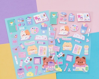 Hoja de pegatinas troqueladas para diario y papelería de mintymentaiko Pegatinas para bullet journal, pegatinas para planificador, pegatinas para cuaderno