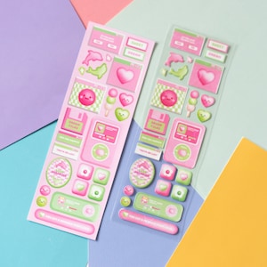 Y2K Rosa und Grün Fenster und Gadgets von mintymentaiko Bullet Journal Aufkleber, Polco Deco Aufkleber, Toploader Sticker Bogen