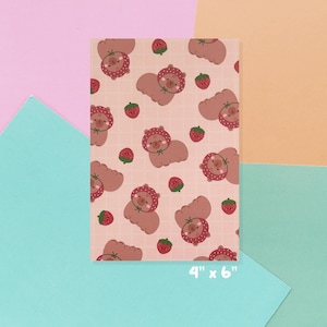 Fraises et capybaras - Impression A6 par mintymentaiko Bien-être mental motivant Oeuvre d'art