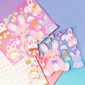 Feuille d'autocollants pastel lapins par mintymentaiko Stickers Bullet Journal, autocollants pour agenda, autocollants déco Polco Toploaders