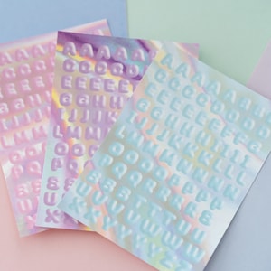 Folha de adesivos para diário fosco Y2K Puffy Alphabet da mintymentaiko Adesivos para diário com marcadores, adesivos para planejadores, adesivos para cadernos