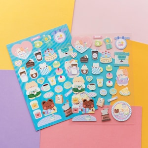 Cafe Themed Matte or Holo Confetti Kiss-Cut Sticker Sheet by mintymentaiko Bullet Journal Stickers, Planner Stickers, Notebook Stickers