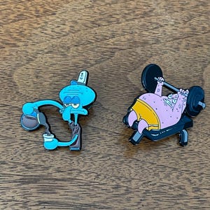 SpongeBob SquarePants characters, Patrick and Squidworm, SpongeBob and friends, metal pins, durable pins. character pins