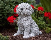 Beautiful Shih Tzu Stone Statue, Concrete Figure, Dog Memorial, Funny Puppy Garden Decor, Outdoor Ornament, Hand Cast Stone Animal Sculpture