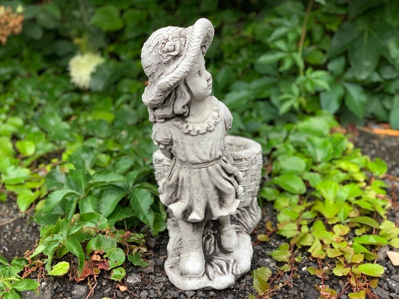 Girl With Basket Concrete Statue Garden Figure Stone Flower Etsy