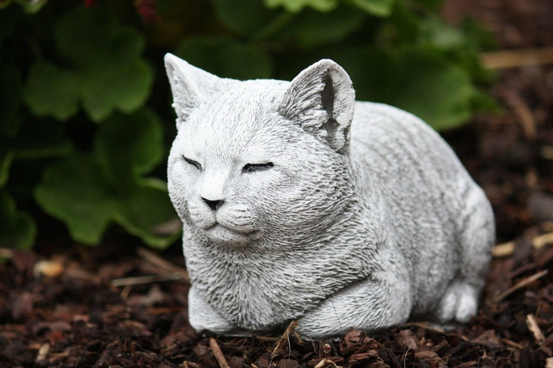 Concrete Gray Cat Statue Sleeping Cat Sculpture Cement | Etsy