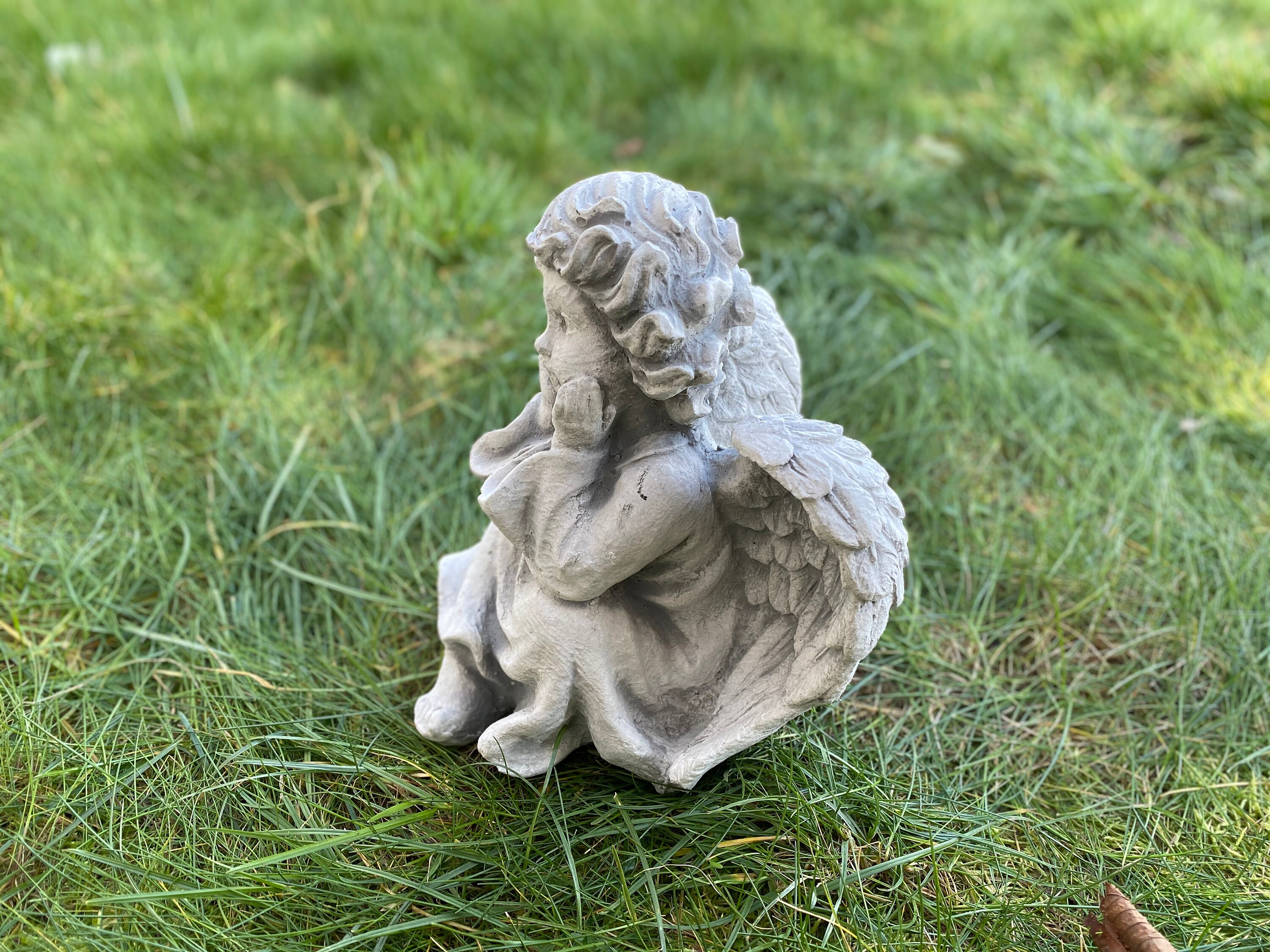Small Sitting Angel Concrete Sculpture Cherub Cast In Stone Etsy