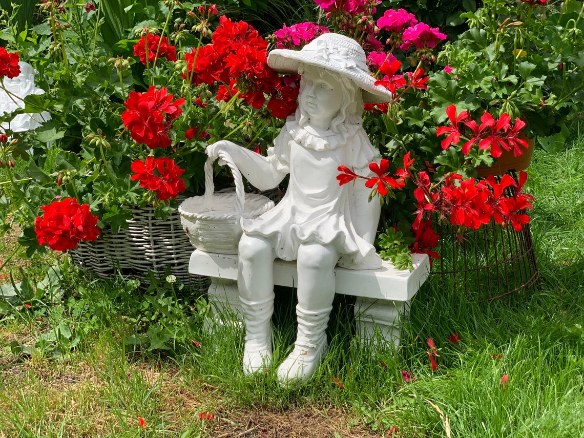 Girl on the bench resin sculpture Lawn ornament Alice in Etsy