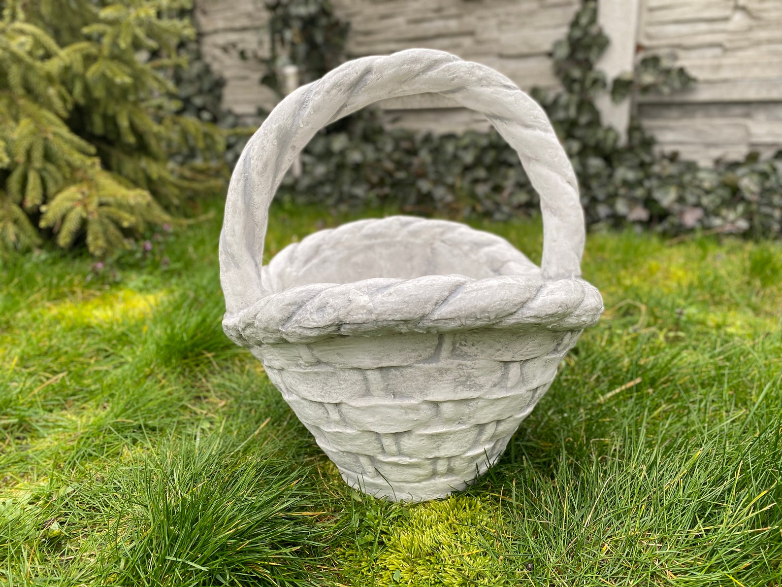 Big Basket Garden Planter With Handle Stone Sculptures Etsy