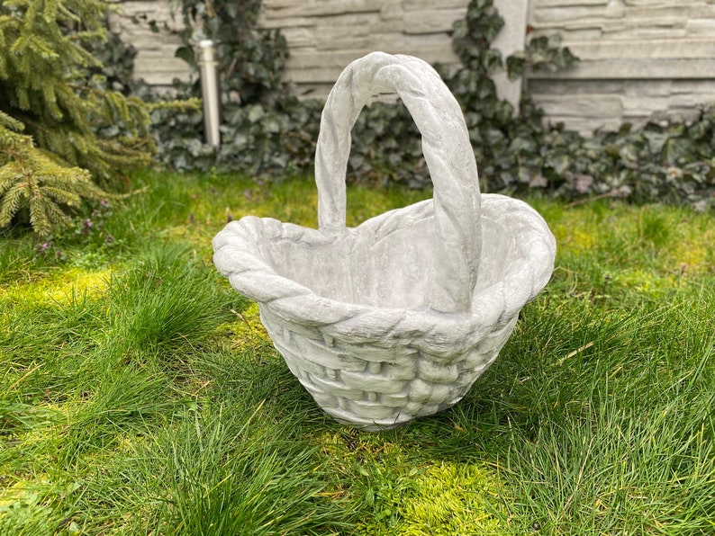 Big Basket Garden Planter With Handle Stone Sculptures Etsy