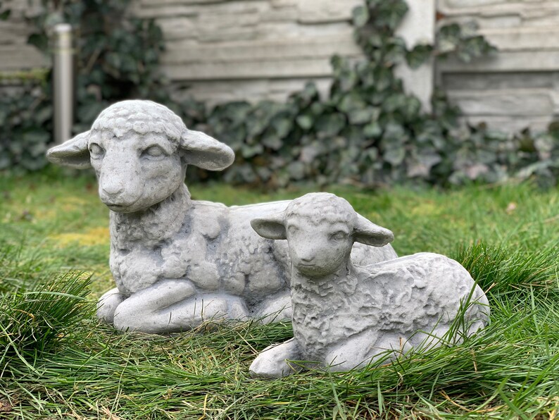 Sheep Family Garden Sculptures Stone Lamb Sheep Statues Etsy