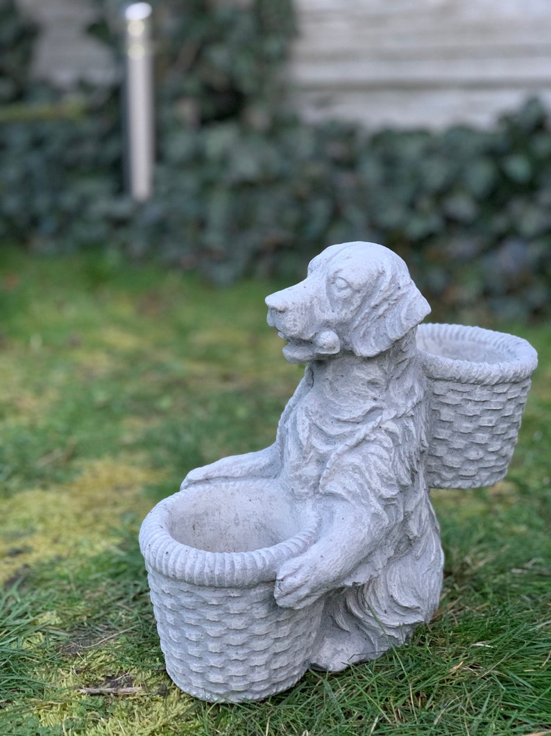 Concrete Dog Spaniel With Baskets Cement Hound Garden Decor Etsy