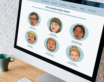 Custom Illustrated Avatars for Team Website Profiles,Custom Headshot, Staff Photos, Social Media Avatar, Custom Cartoonized Portrait Speaker