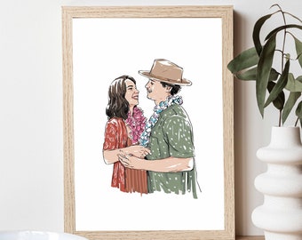 Aangepaste portretillustratie, huwelijkscadeau, paarportret, tekening van foto, beste vriend cadeau, lijntekening, gepersonaliseerde kunstcommissie